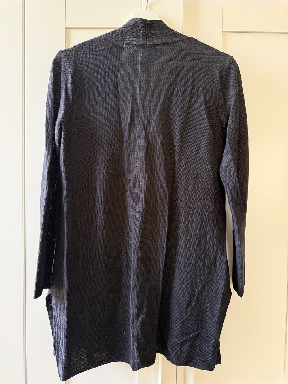 Eileen Fisher Long Open-Front Linen Cotton Black Knit Cardigan - XS - Picture 4 of 5